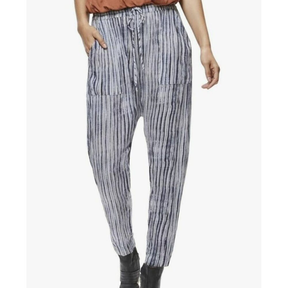 Free People Pants Striped Lightweight Drawstring  Blue & White Size S Womens